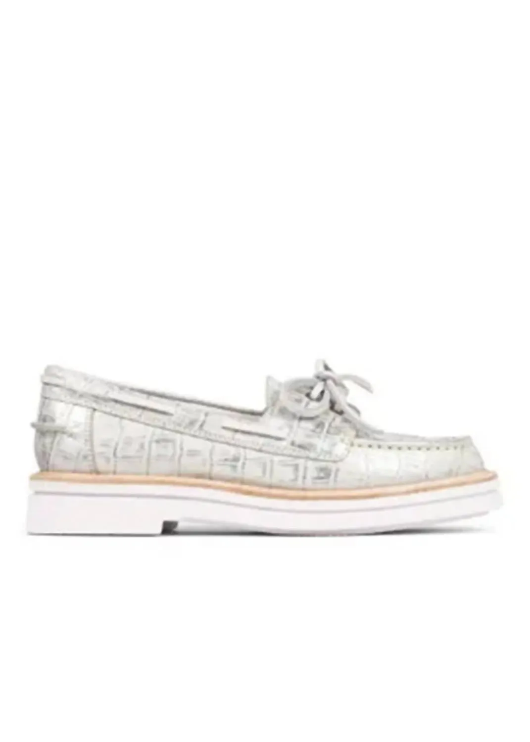 Lillith Boat Shoe In Silver Brushed Metallic