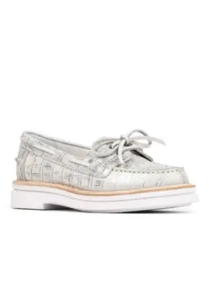 Lillith Boat Shoe In Silver Brushed Metallic