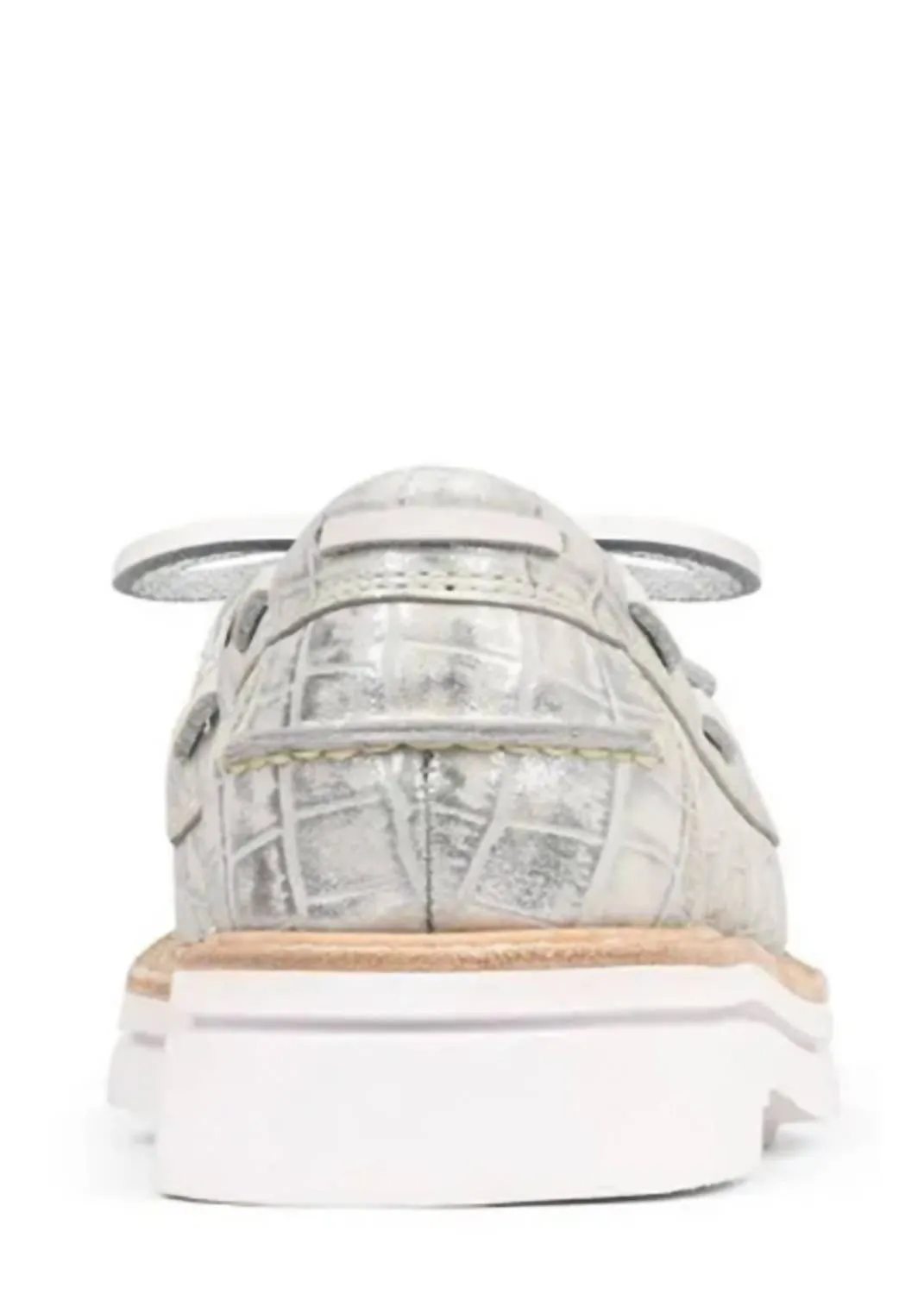 Lillith Boat Shoe In Silver Brushed Metallic