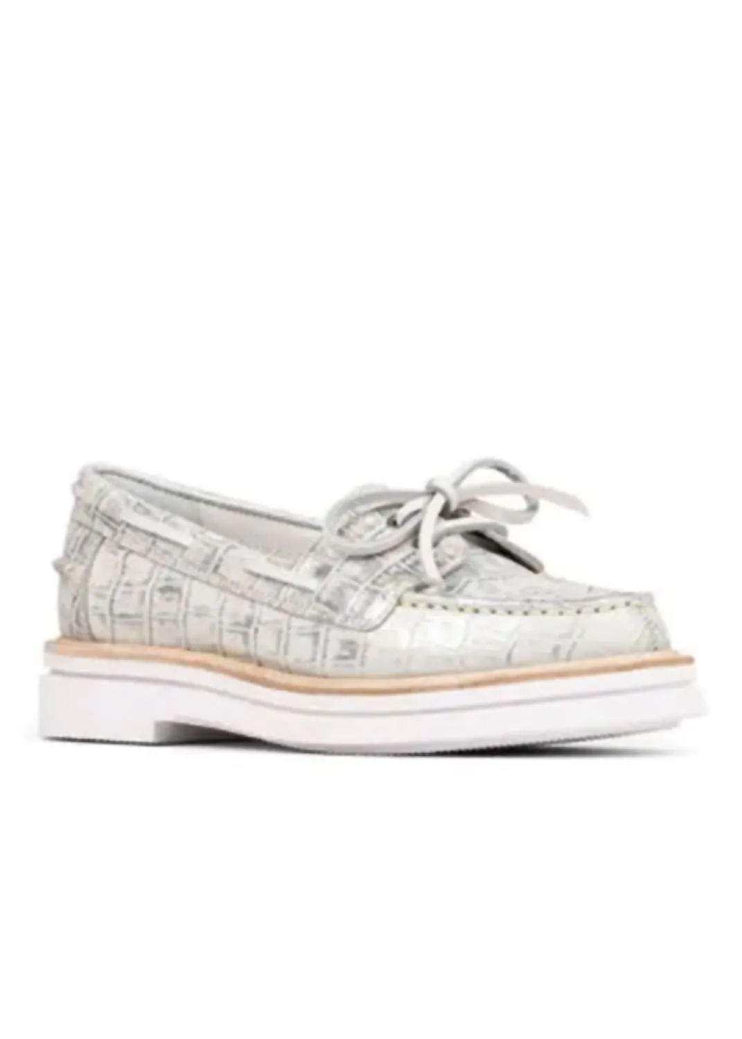 Lillith Boat Shoe In Silver Brushed Metallic