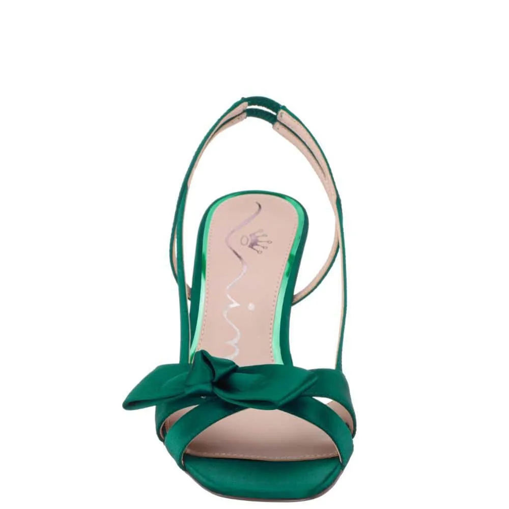 Lizette Heel in Spruce Satin Satin