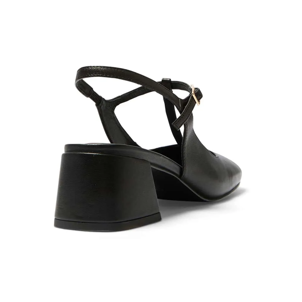 Lotus Heel in Black Leather