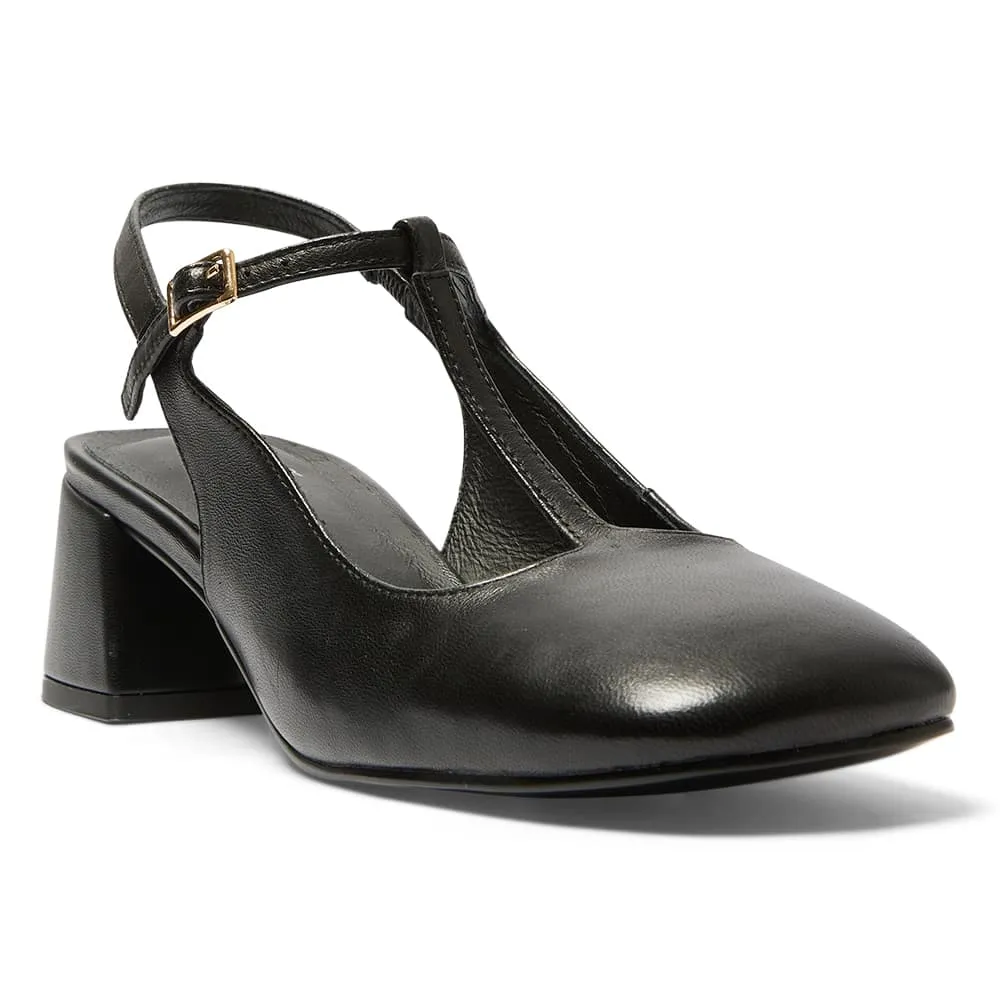 Lotus Heel in Black Leather