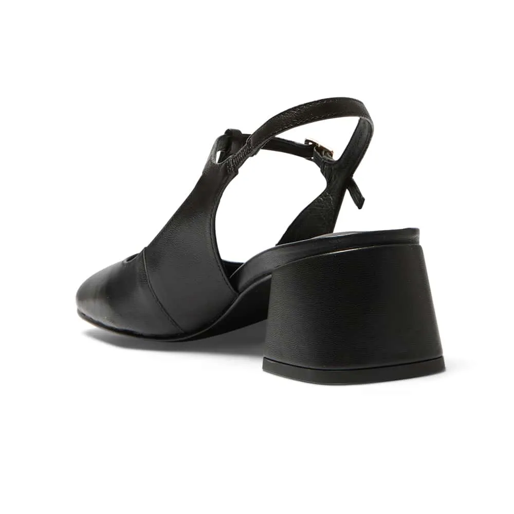Lotus Heel in Black Leather