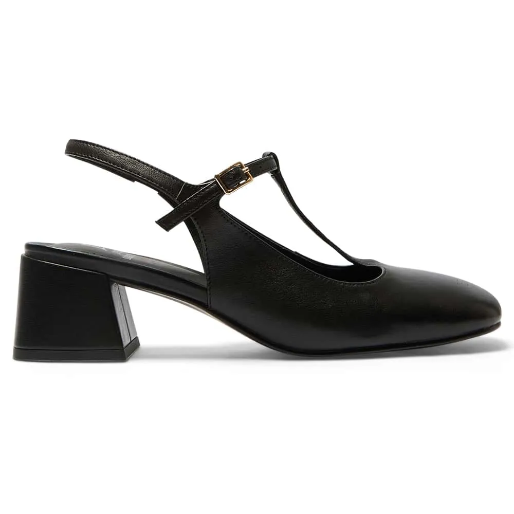 Lotus Heel in Black Leather