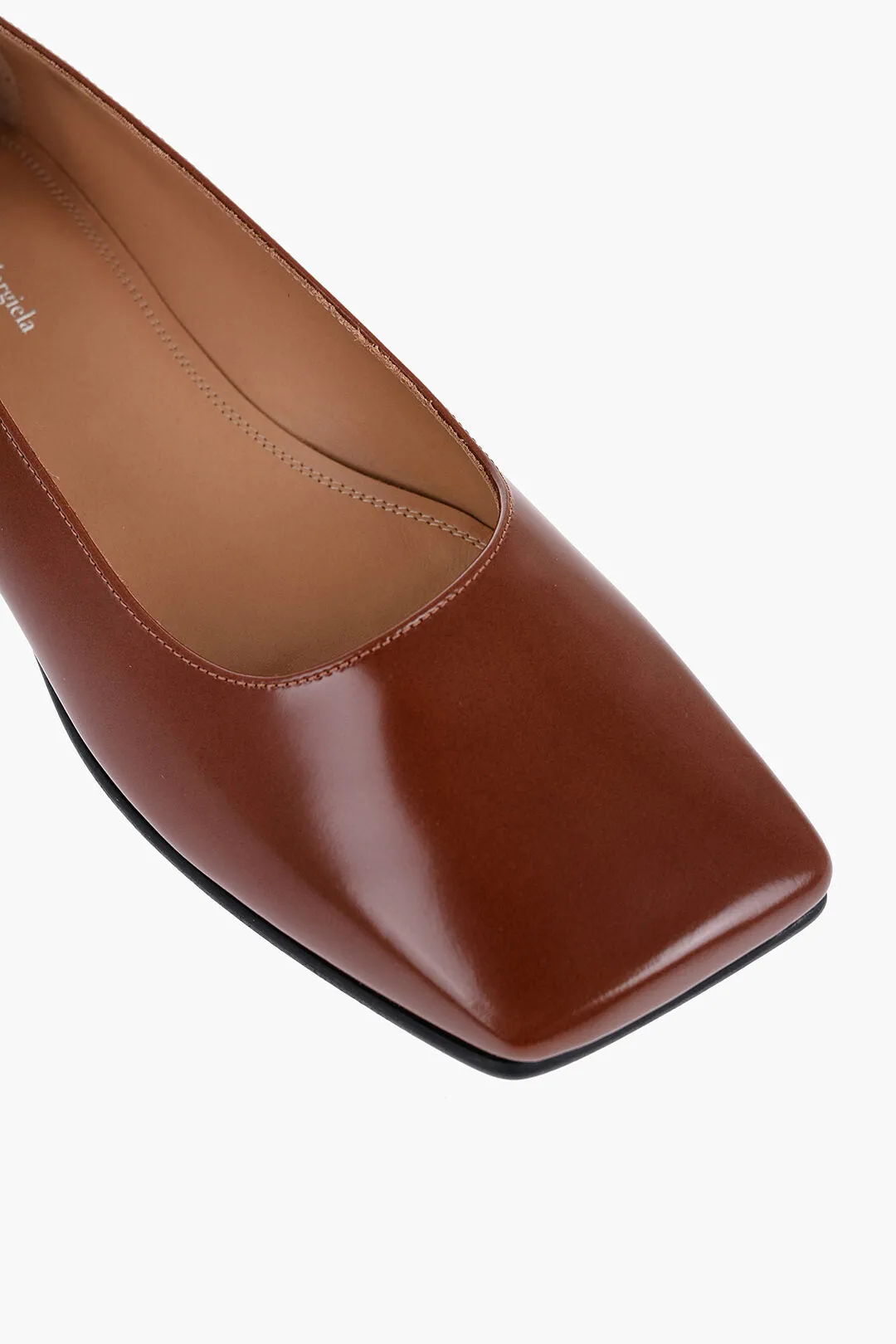 Maison Margiela Leather Squared-Toe Ballerina Shoes