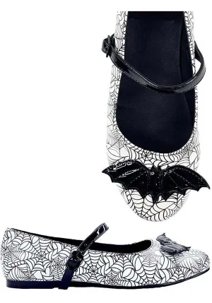 Mary Jane Bat Spiderweb [White/Black] | FLATS**