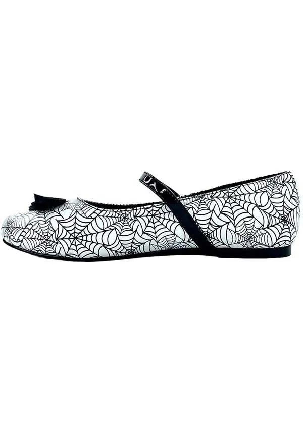 Mary Jane Bat Spiderweb [White/Black] | FLATS**