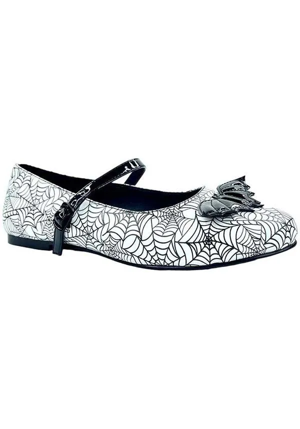 Mary Jane Bat Spiderweb [White/Black] | FLATS**