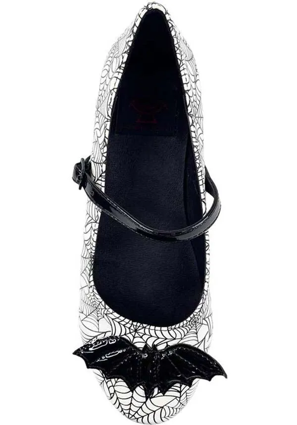 Mary Jane Bat Spiderweb [White/Black] | FLATS**