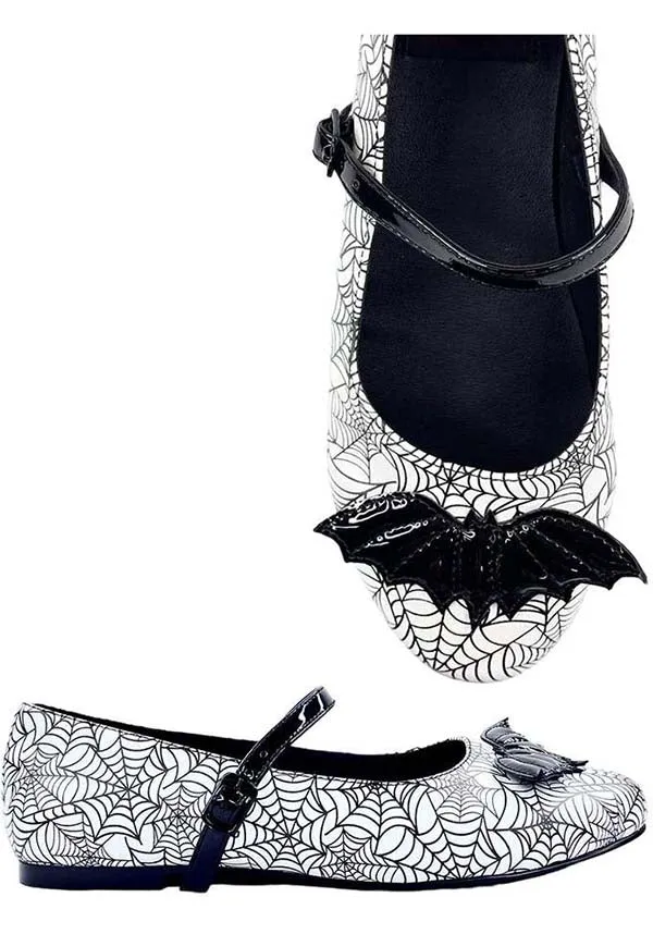 Mary Jane Bat Spiderweb [White/Black] | FLATS**