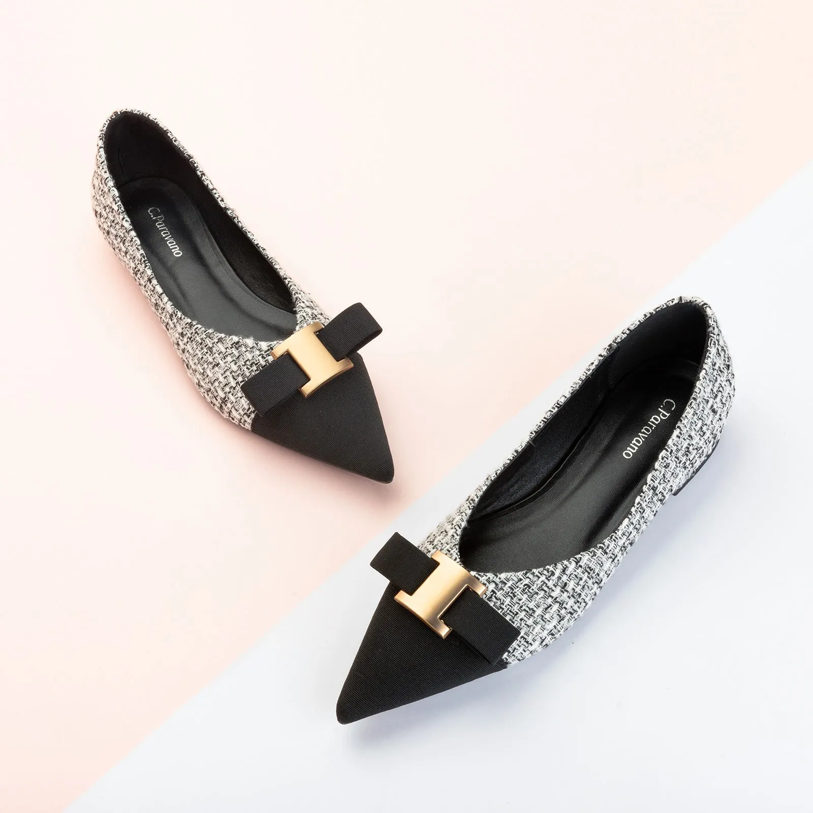 Metal Tie Tweed Flats (Aida)SALE