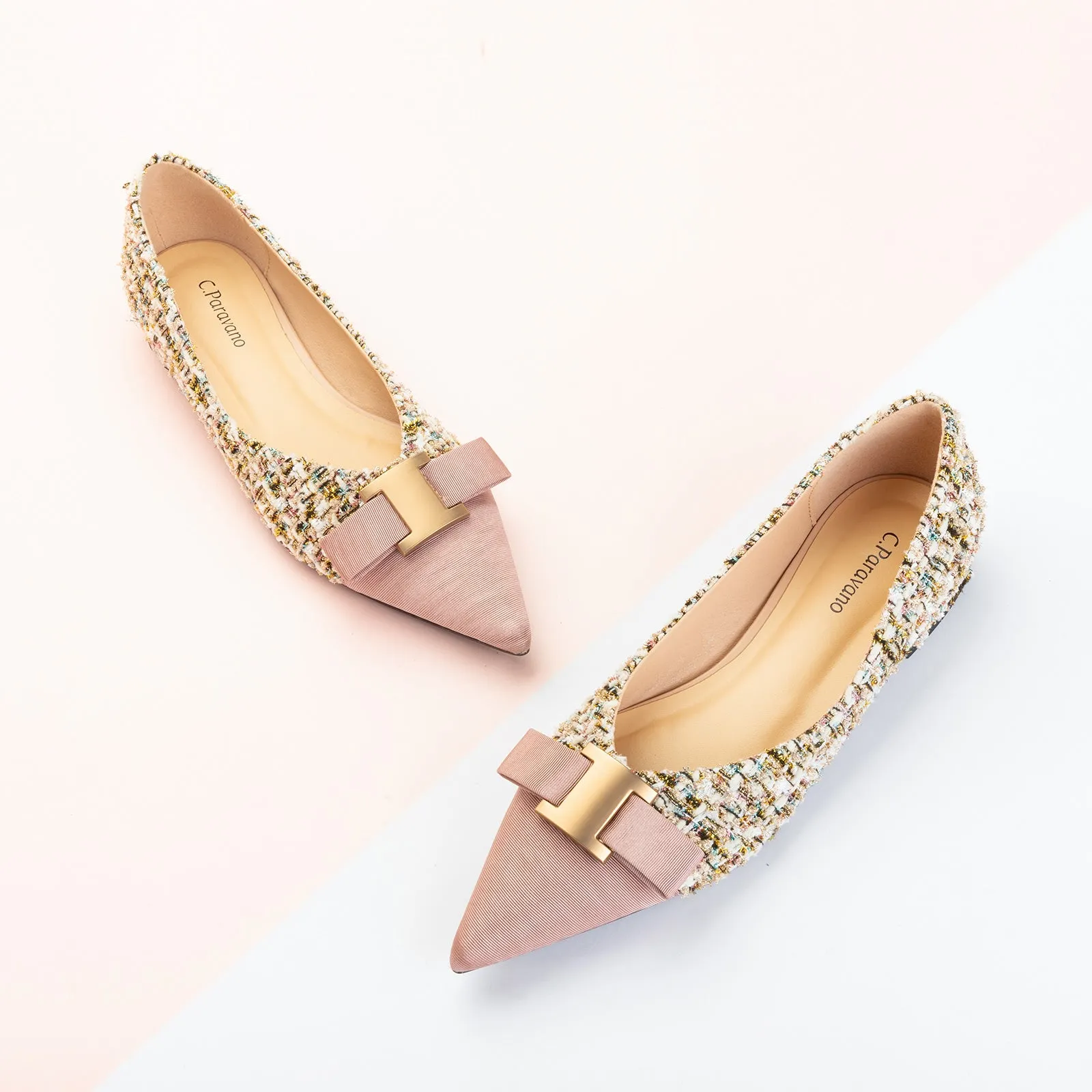 Metal Tie Tweed Flats (Aida)SALE