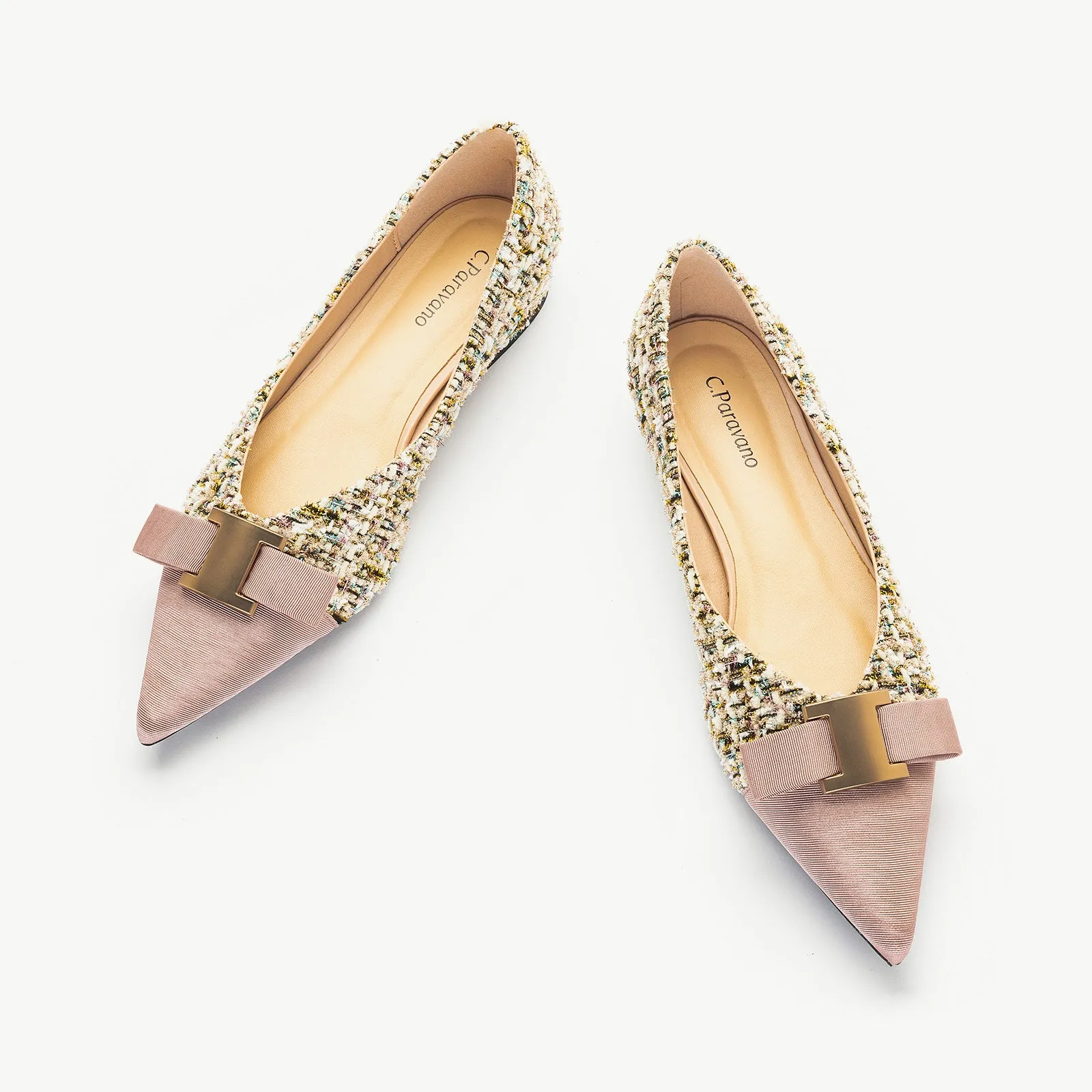 Metal Tie Tweed Flats (Aida)SALE