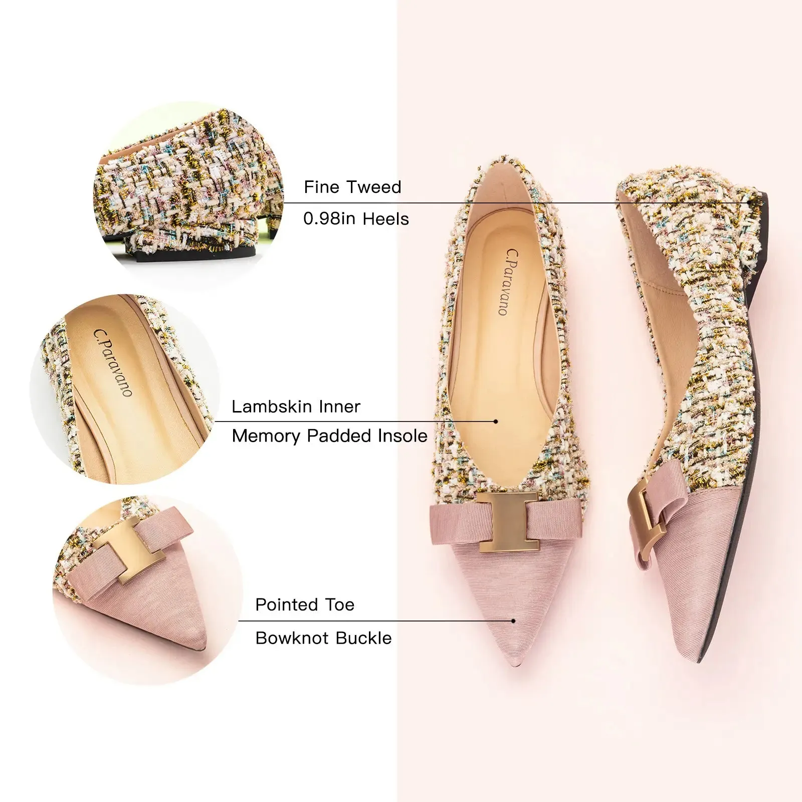 Metal Tie Tweed Flats (Aida)SALE