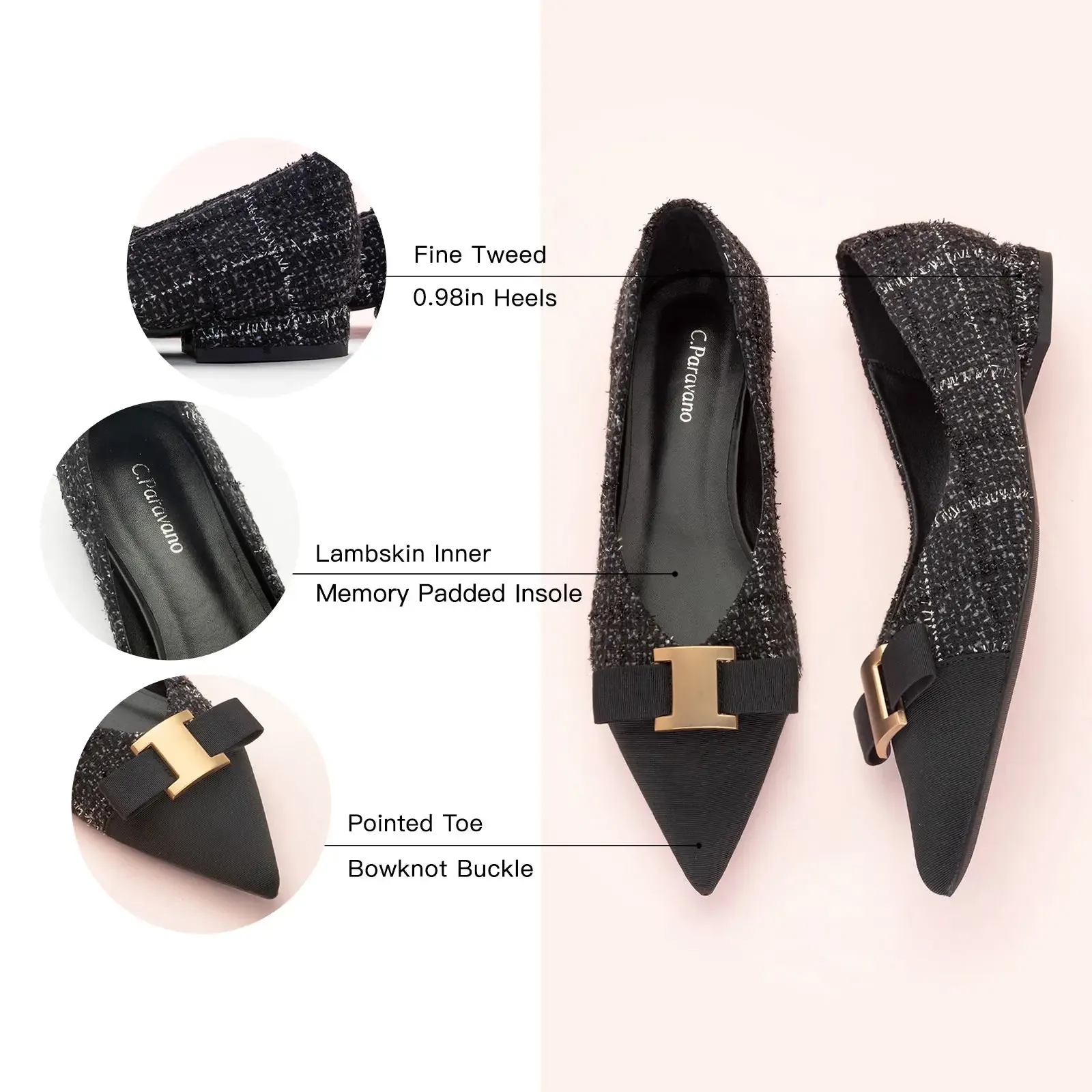 Metal Tie Tweed Flats (Aida)SALE