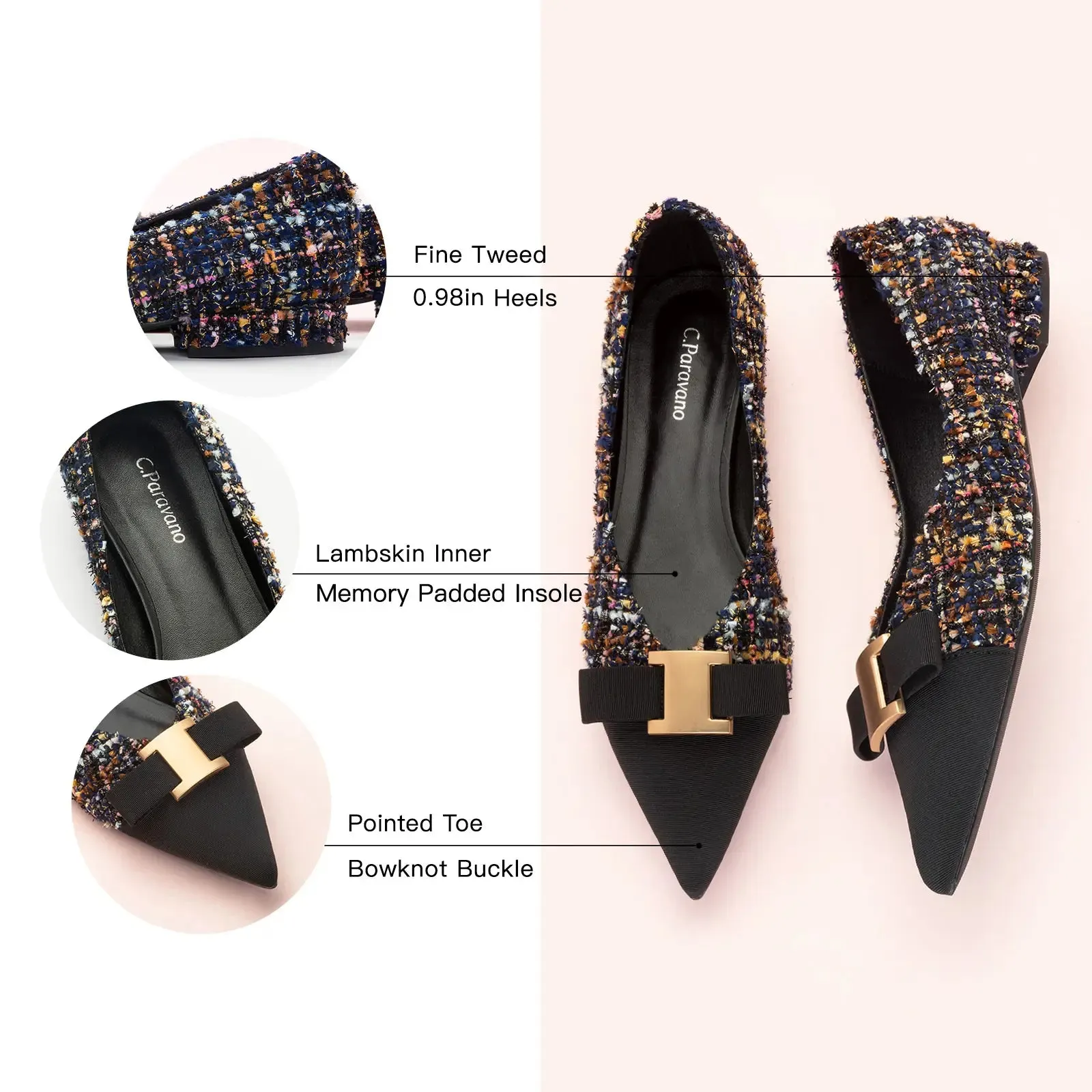 Metal Tie Tweed Flats (Aida)SALE
