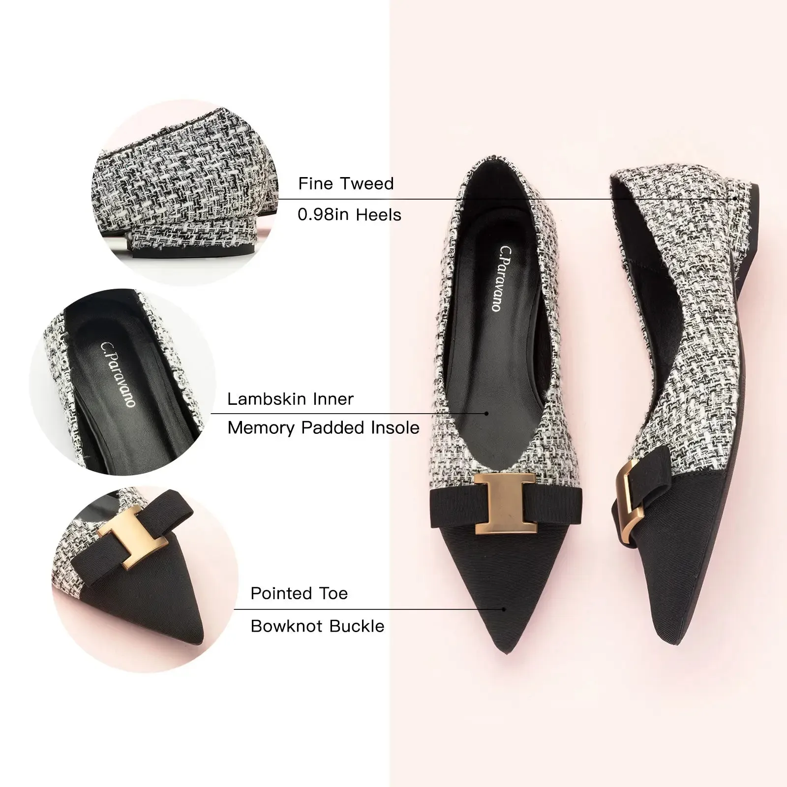 Metal Tie Tweed Flats (Aida)SALE