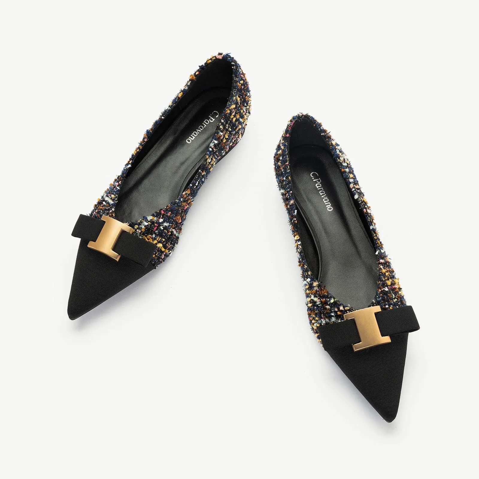Metal Tie Tweed Flats (Aida)SALE