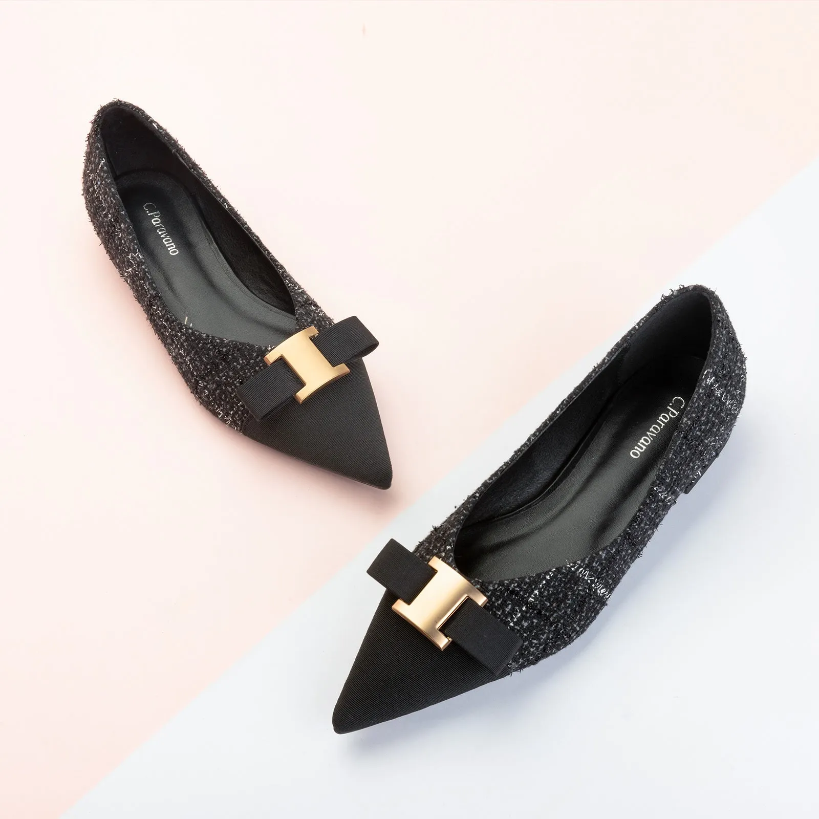 Metal Tie Tweed Flats (Aida)SALE