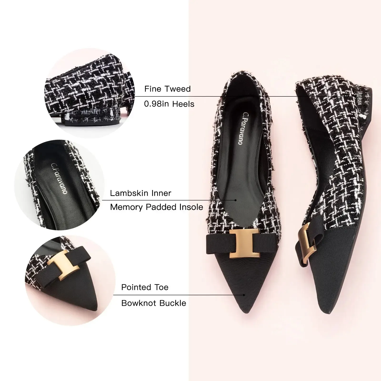 Metal Tie Tweed Flats (Aida)SALE