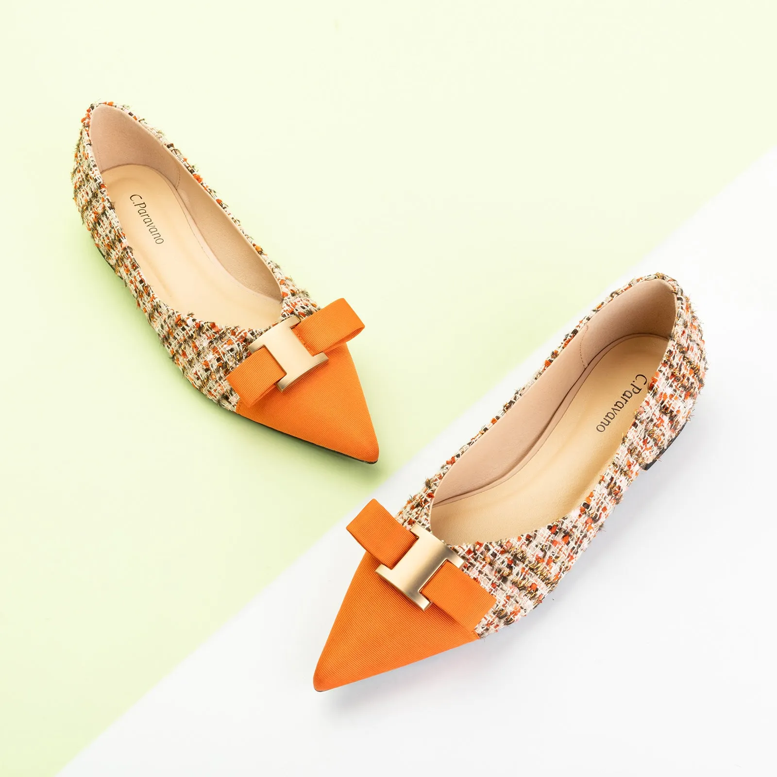 Metal Tie Tweed Flats (Aida)SALE
