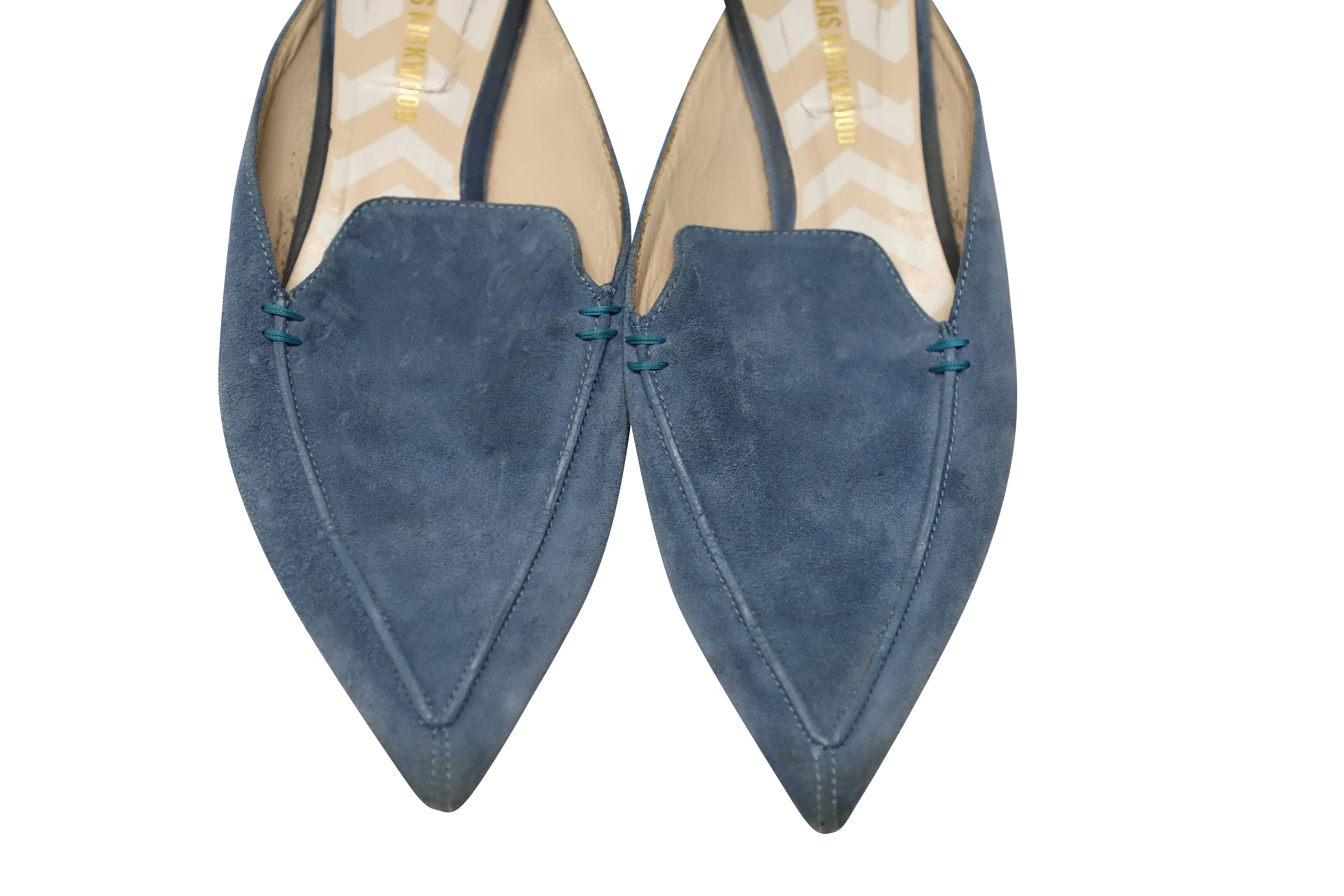 Nicholas Kirkwood Beya Pointed Mules in Blue Suede