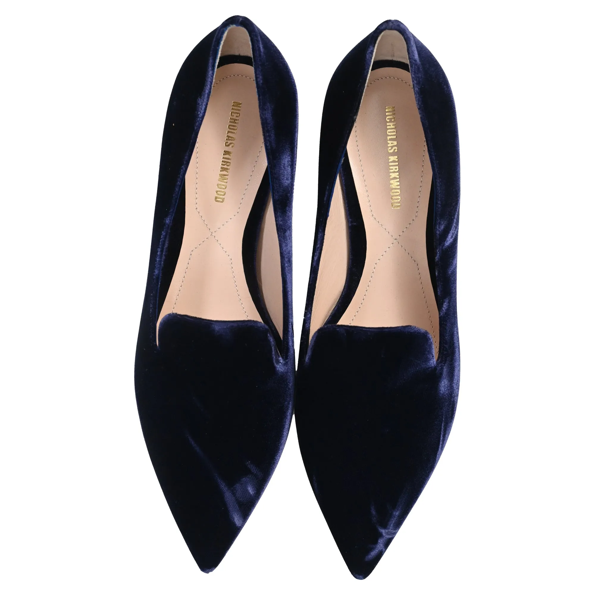 Nicholas Kirkwood Faux Pearl Embellished Loafers In Navy Blue Velvet