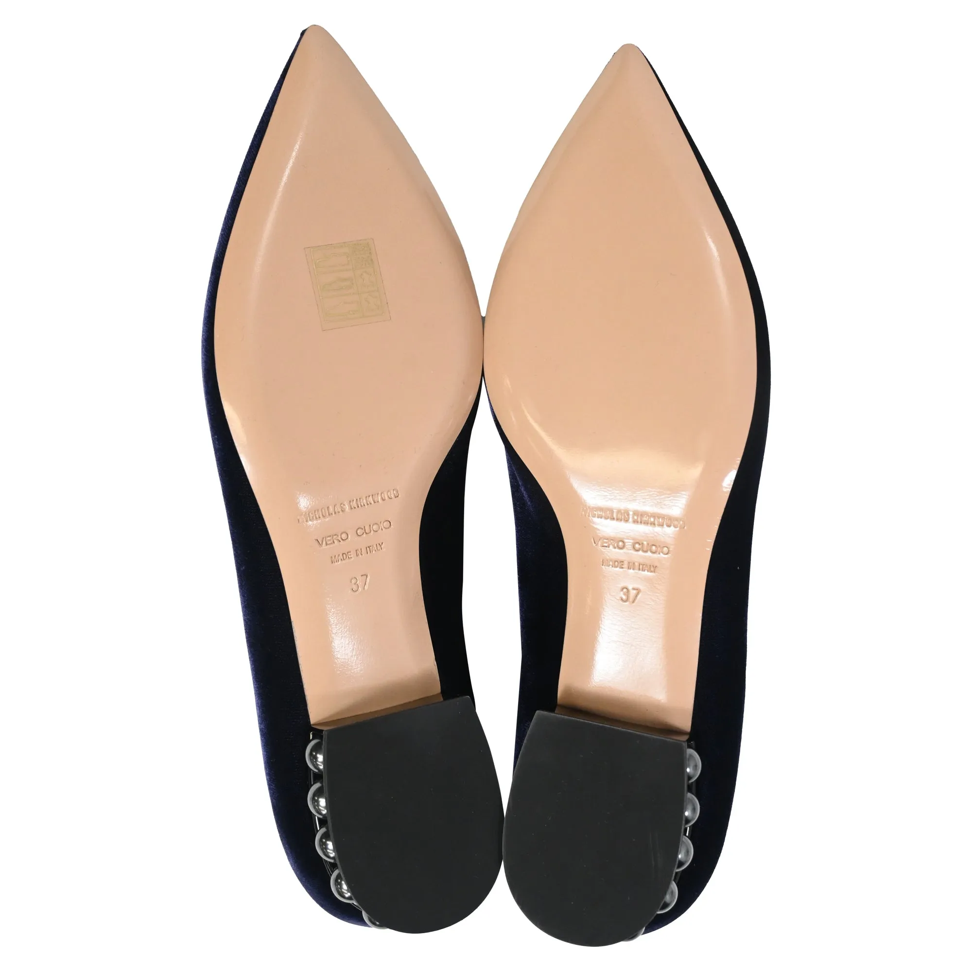 Nicholas Kirkwood Faux Pearl Embellished Loafers In Navy Blue Velvet