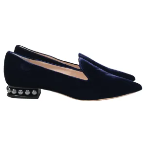 Nicholas Kirkwood Faux Pearl Embellished Loafers In Navy Blue Velvet