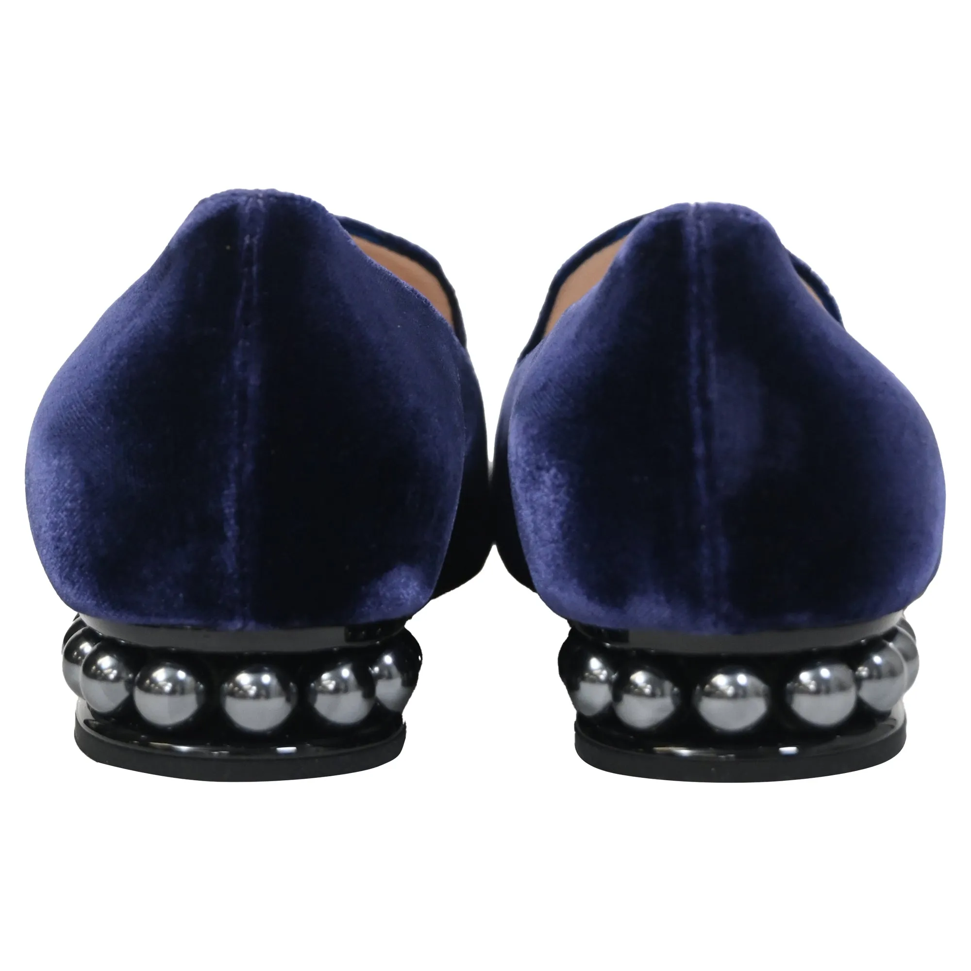 Nicholas Kirkwood Faux Pearl Embellished Loafers In Navy Blue Velvet