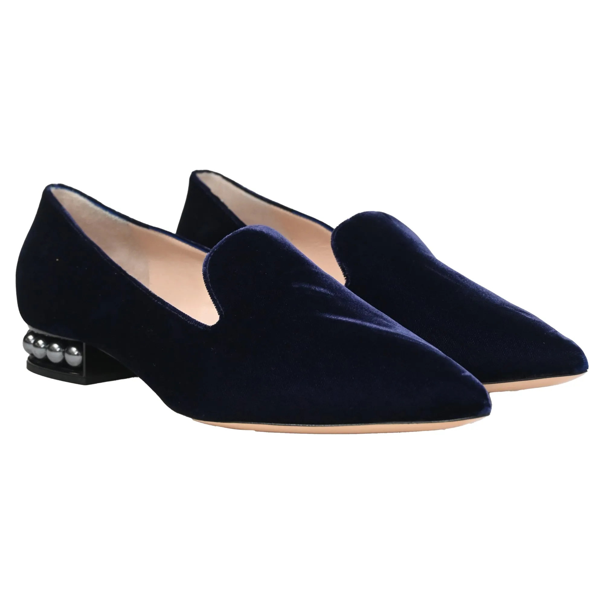 Nicholas Kirkwood Faux Pearl Embellished Loafers In Navy Blue Velvet