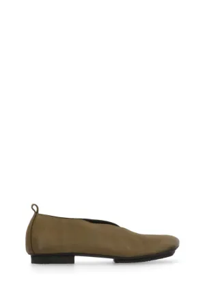 Olive Green Smooth Leather Ballet Shoes