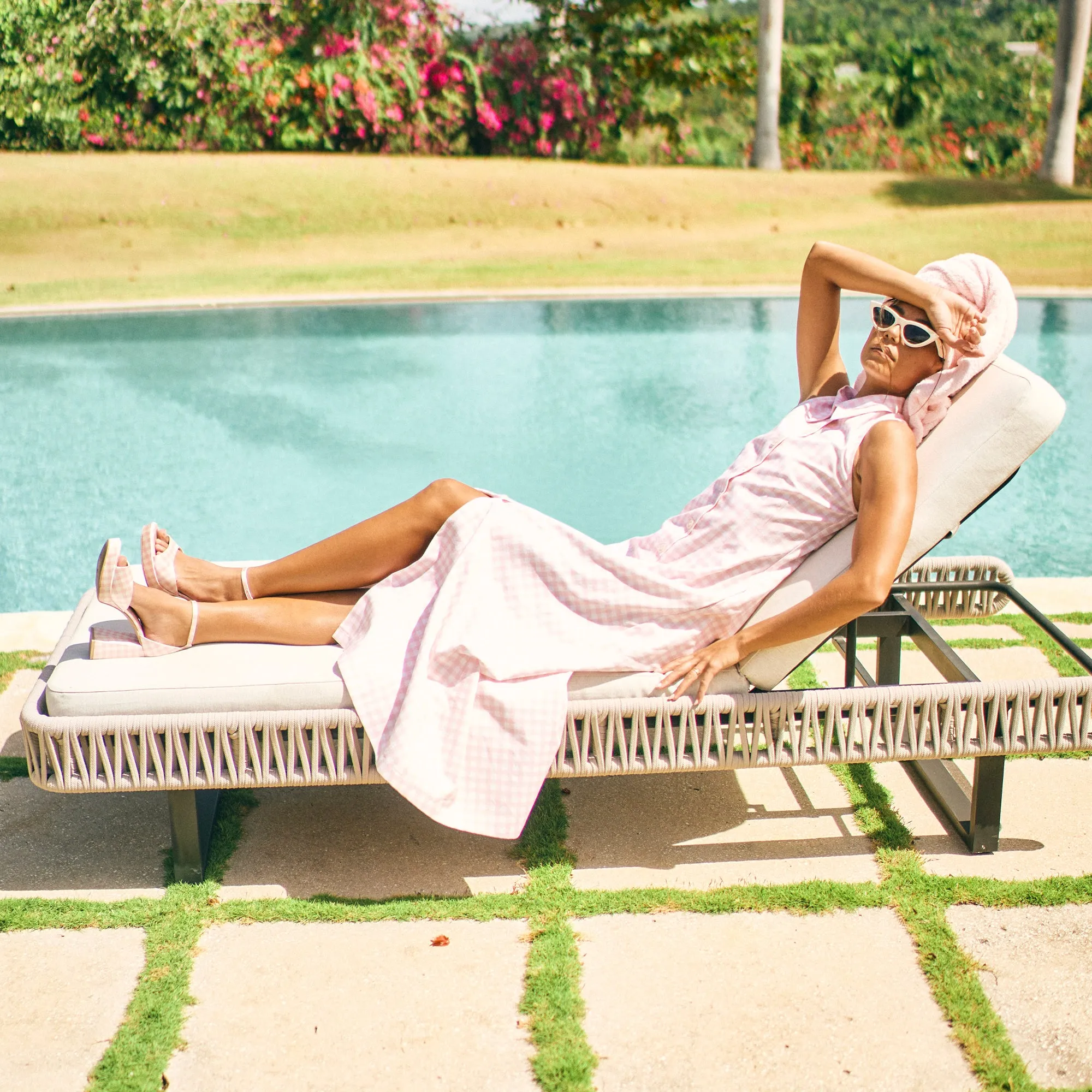 PANDRO X BYRDIE GOLF HEELS PINK PLAID GINGHAM