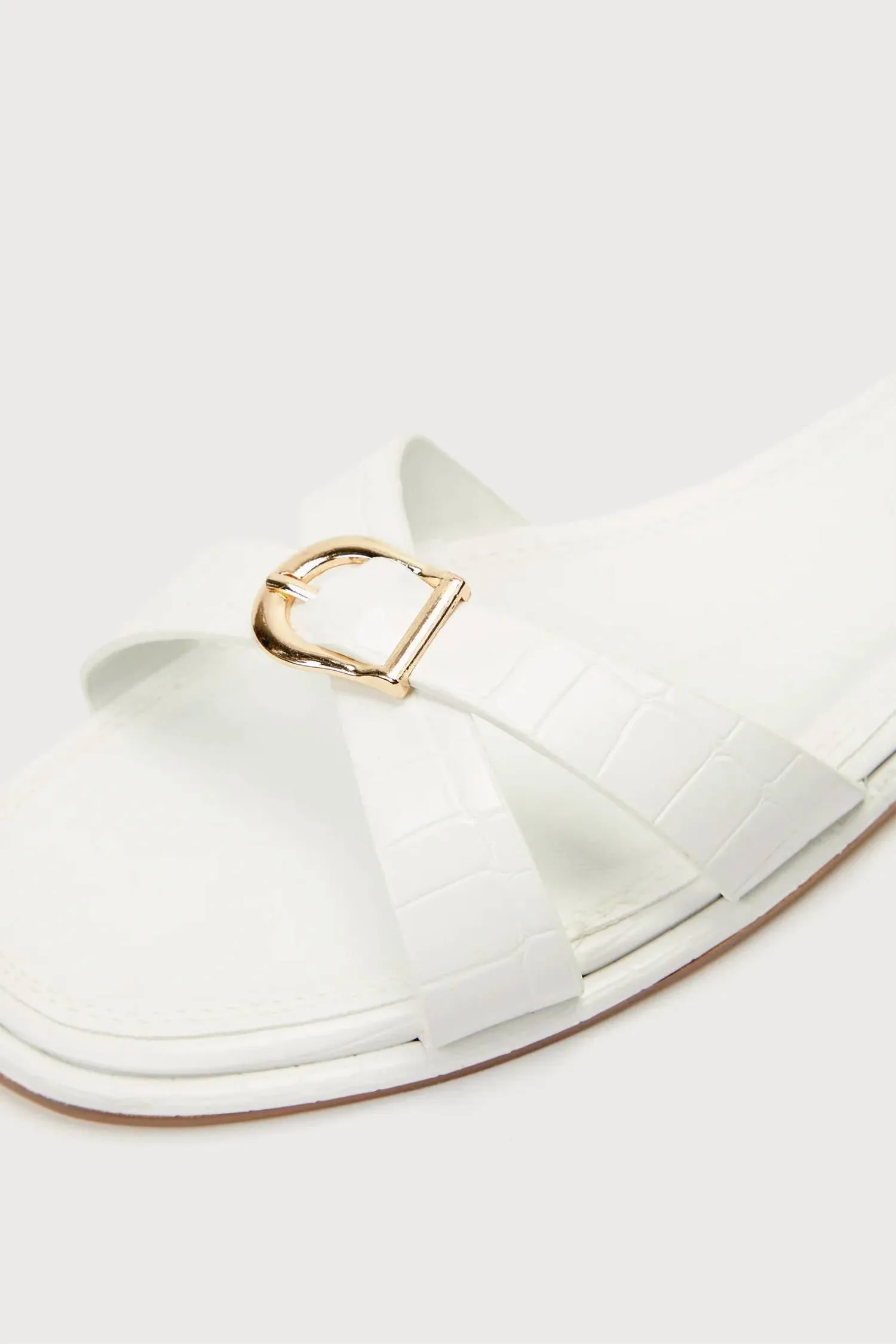 Perline Bone Croc-Embossed Buckle Slide Sandals In White