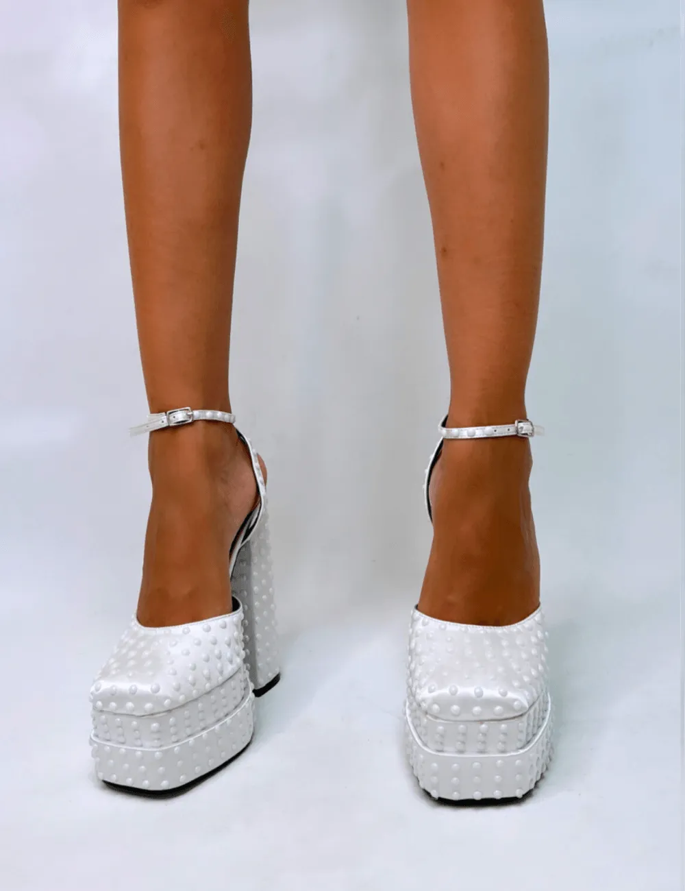 PUBLIC DESIRE - VENUS WHITE SATIN HEELS
