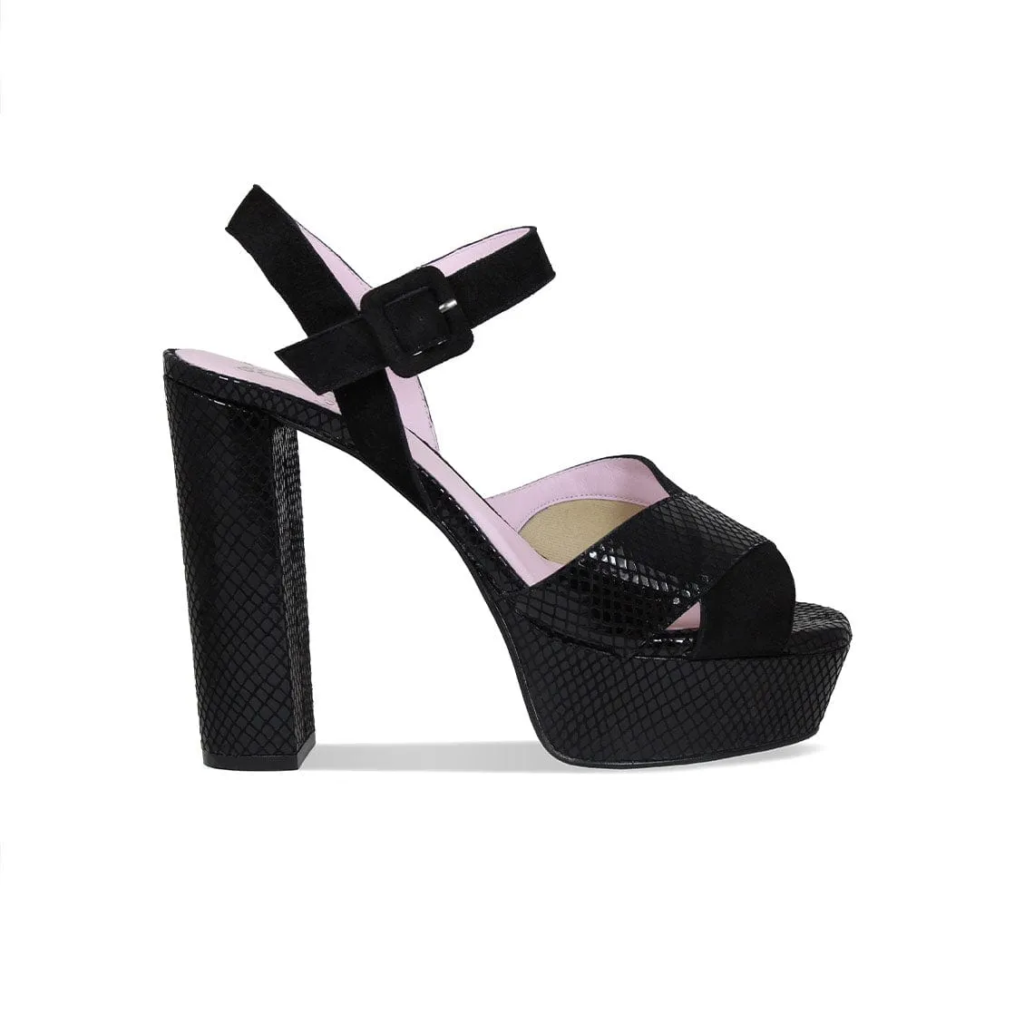 Remy: Black Suede & Snake Print Leather