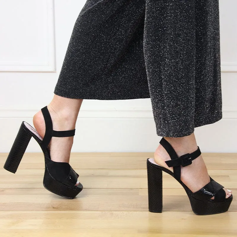 Remy: Black Suede & Snake Print Leather