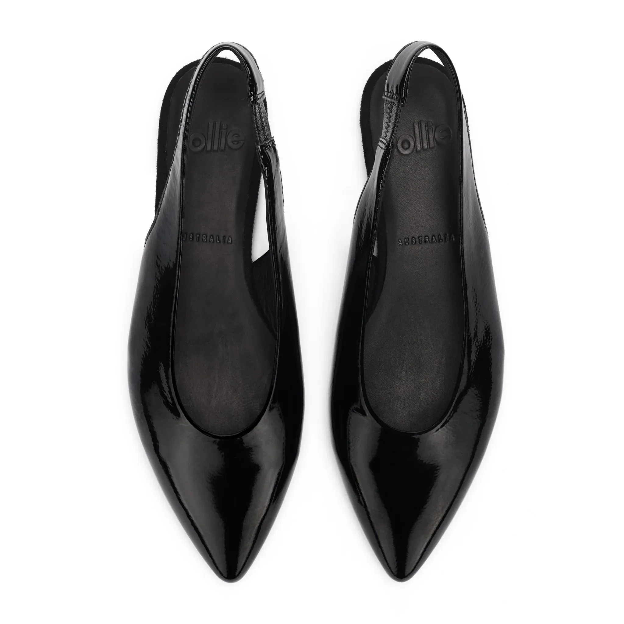 Rollie Pointed Slingback Black Patent