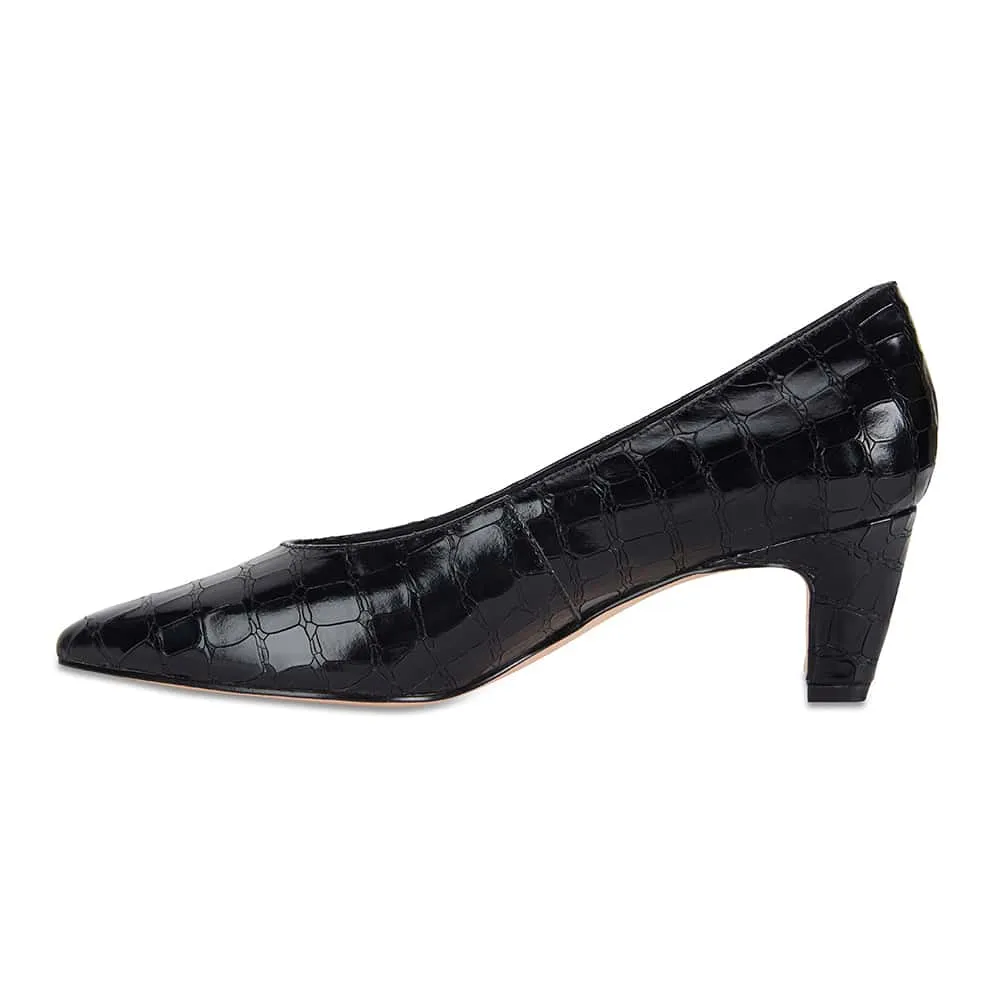 Seduce Heel in Black Croc Leather