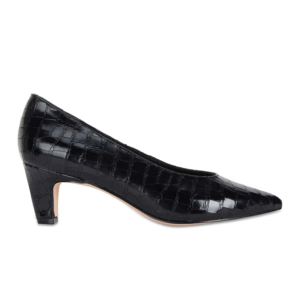 Seduce Heel in Black Croc Leather