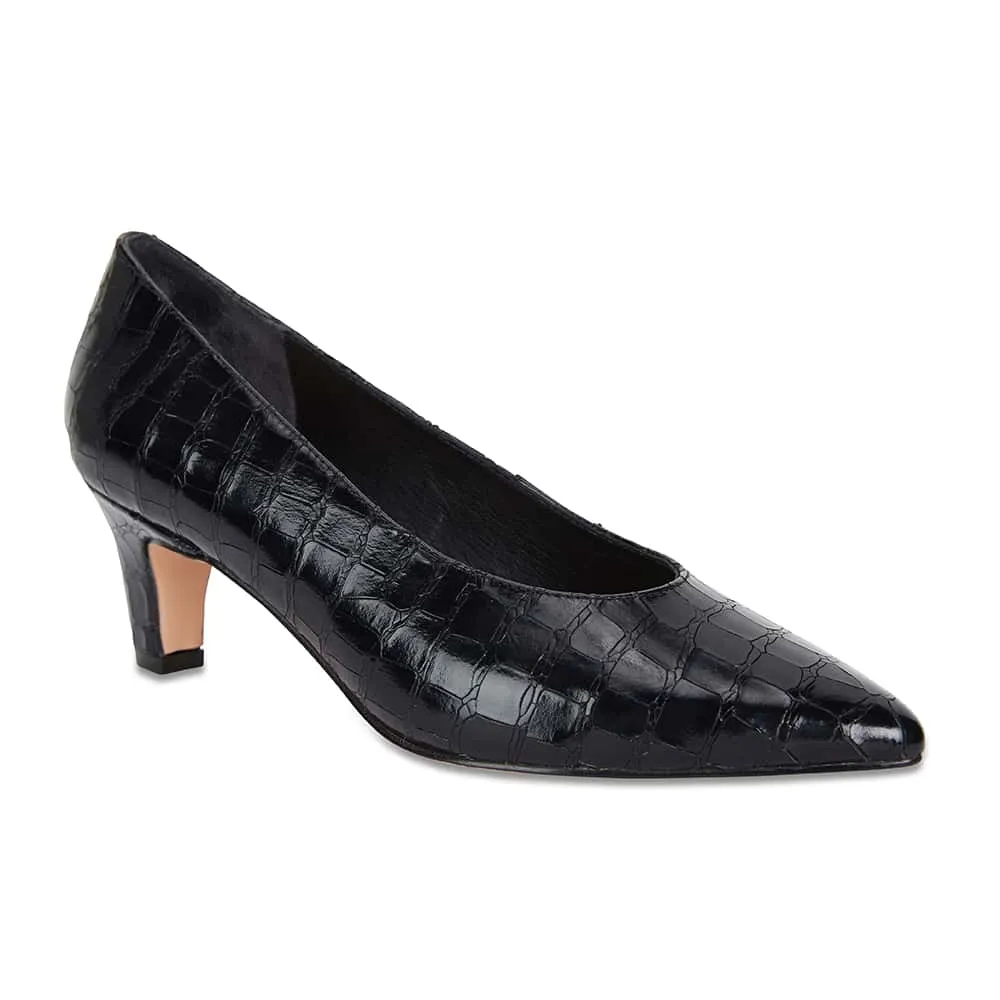 Seduce Heel in Black Croc Leather