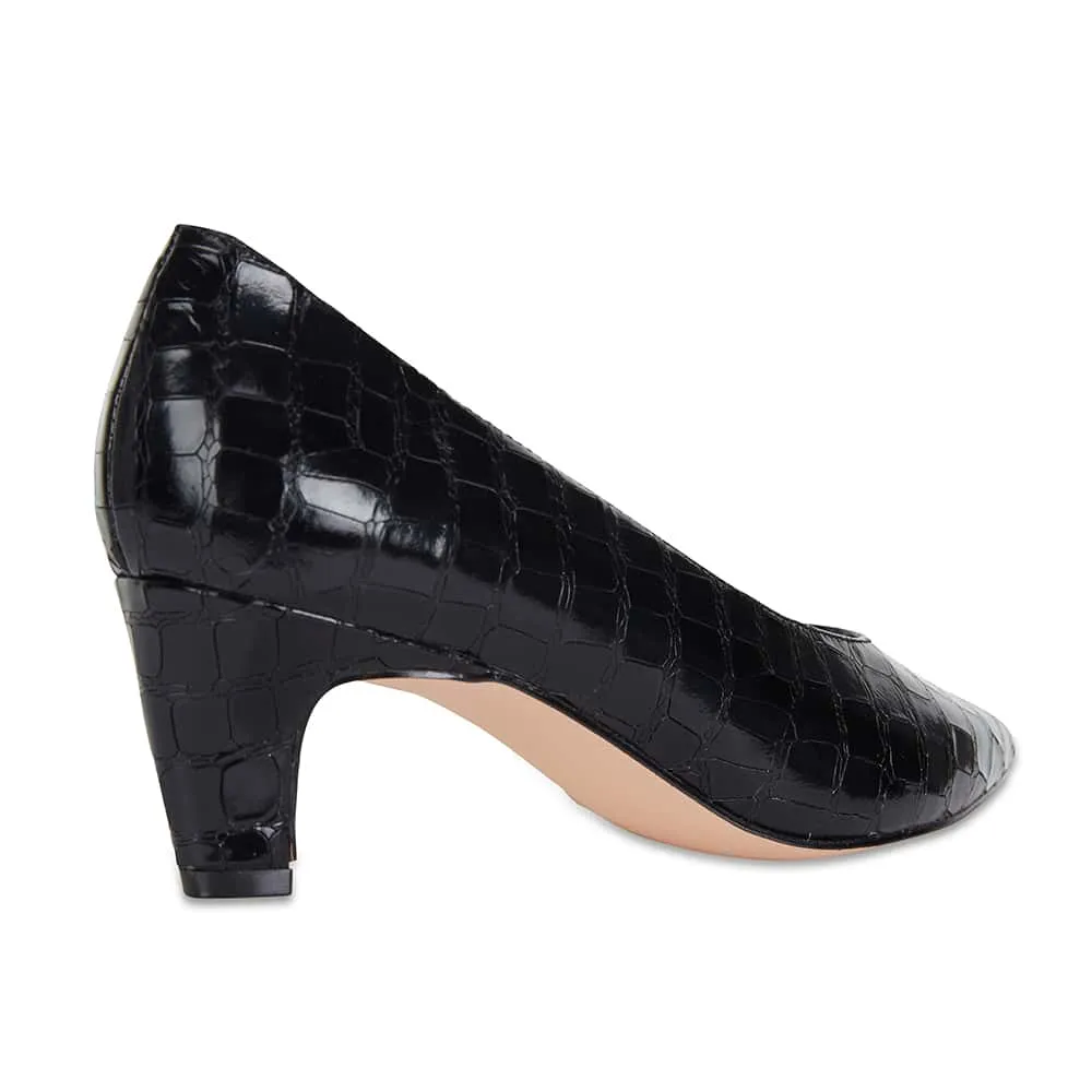 Seduce Heel in Black Croc Leather
