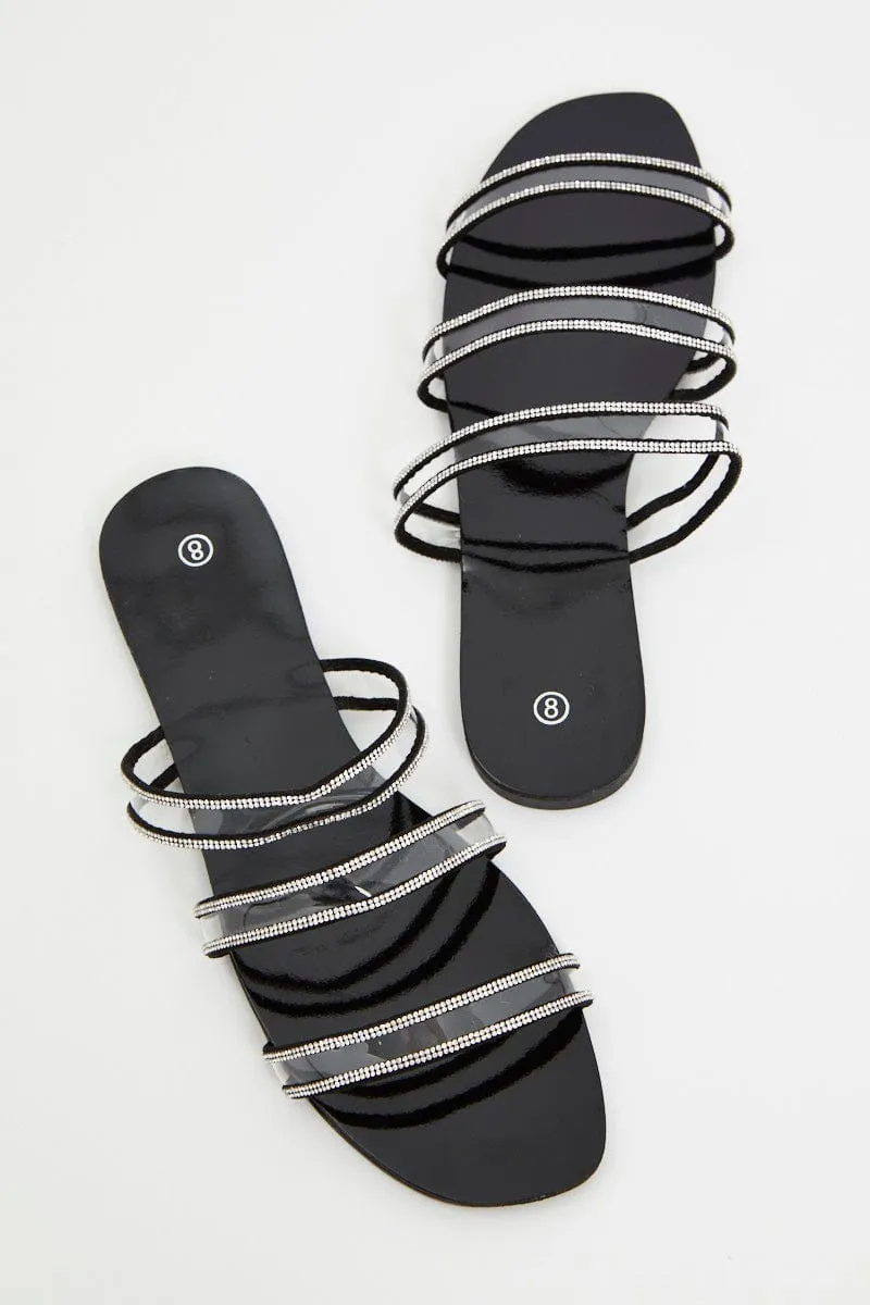 Silver Clear Strap Flat Slides