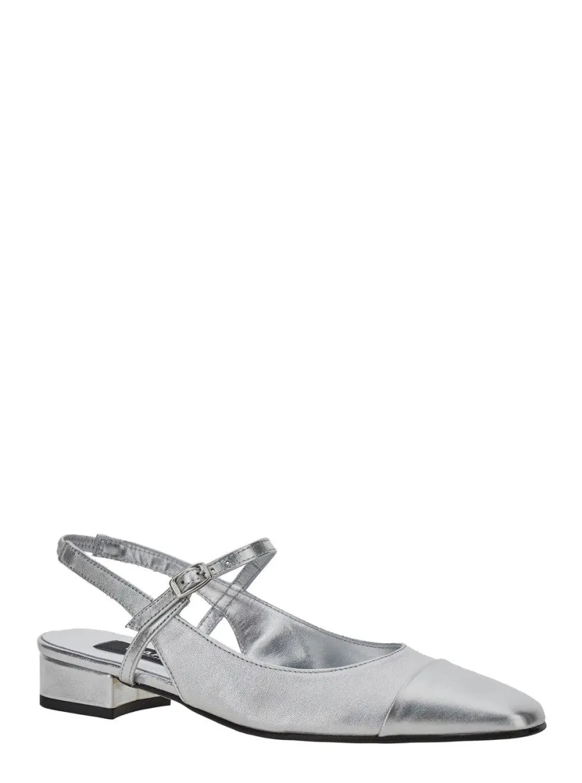 Silver Leather Slingback Ballet Shoes