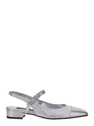 Silver Leather Slingback Ballet Shoes