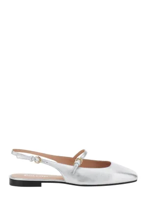Silver Slingback Ballerinas With Adjustable Strap