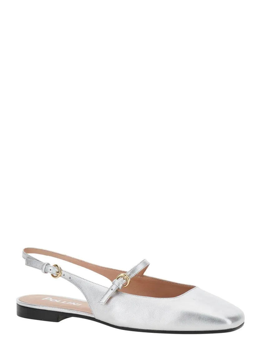 Silver Slingback Ballerinas With Adjustable Strap