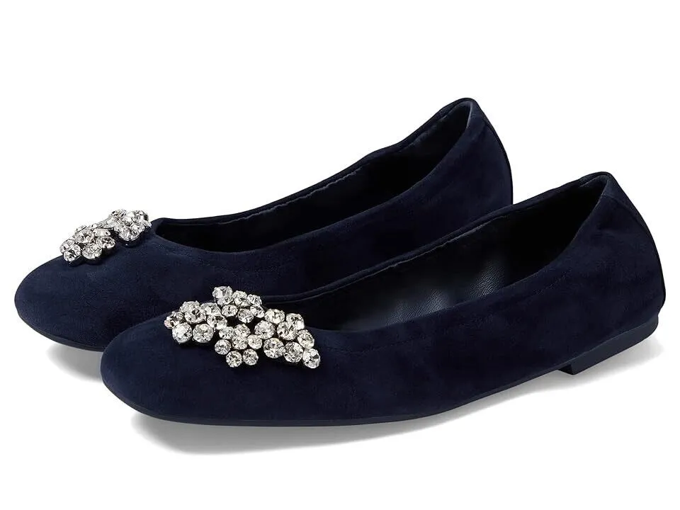 Stuart Weitzman Crystal Fleur Ballet Flat Womens 6.5 Nice Blue Square Toe KHD842