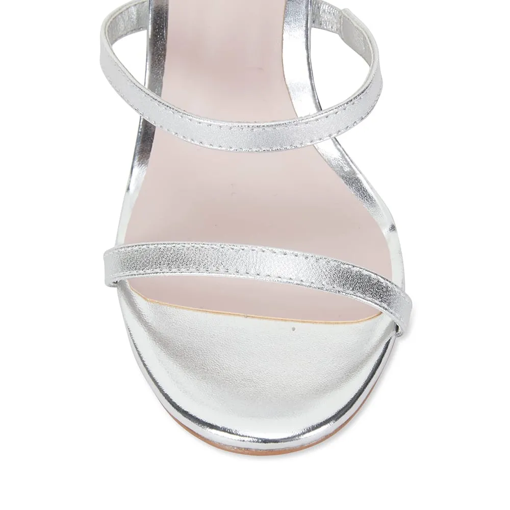 Testify Heel in Silver Metallic Leather